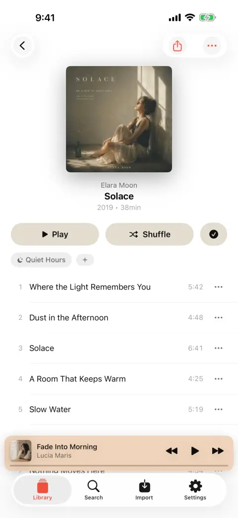 An album open in bMusic, showing its track list and cover art